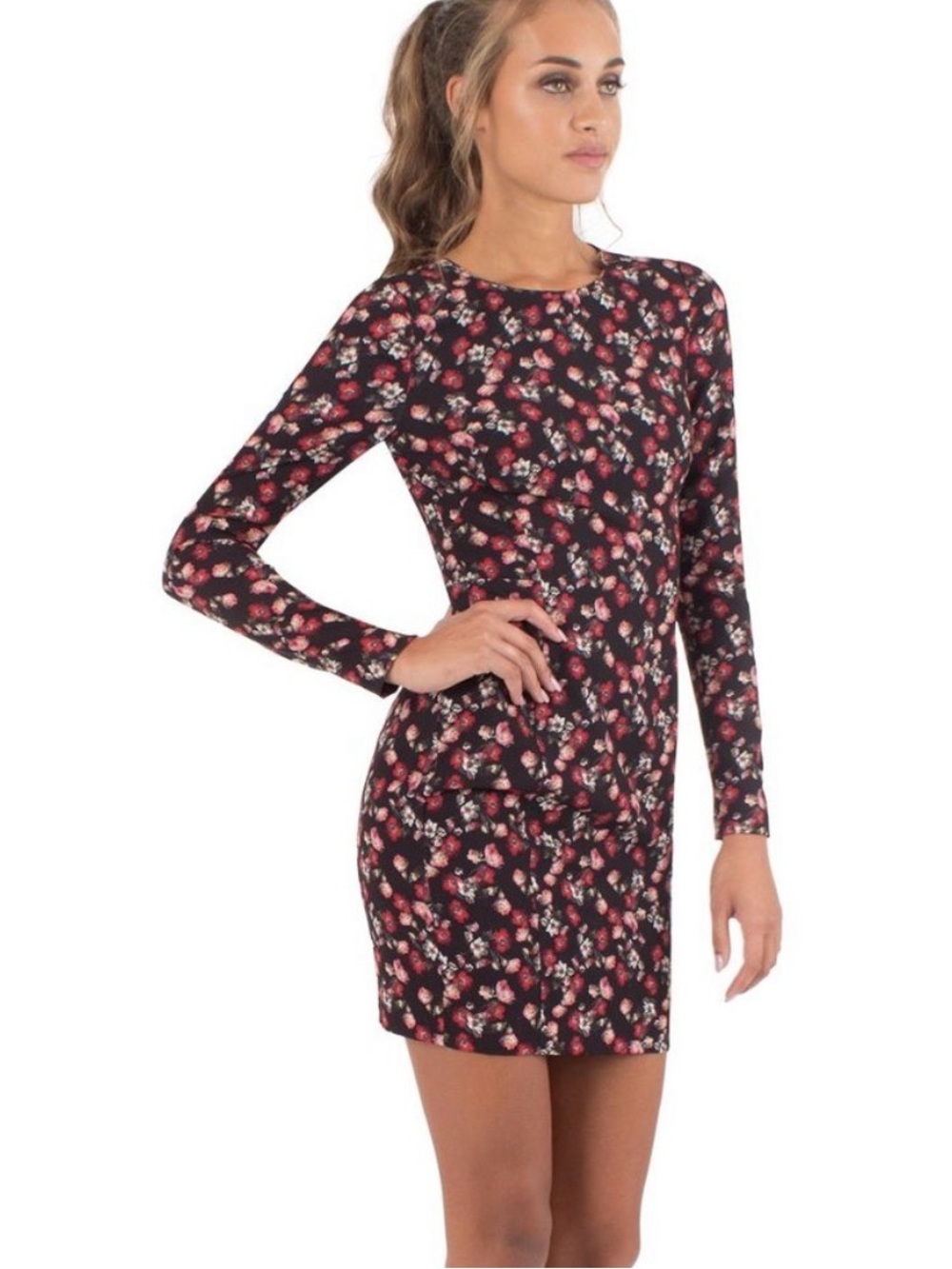 NWT Black Halo Long-sleeve floral mini sheath dress made in USA size 4